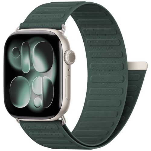 Bracelet magnétique en nylon pour Apple Watch Ultra et SE ajustable en maille sport verte