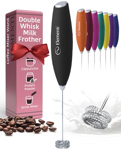 Image of Elementi Milk Frother Wand - Easy to Use Handheld Electric Stirrer for Powder Drinks, Durable & Powerful Coffee Whisk & Protein Powder Mixer Wand, Hand Frother, Coffee Stirrers Electric Mini (Black)