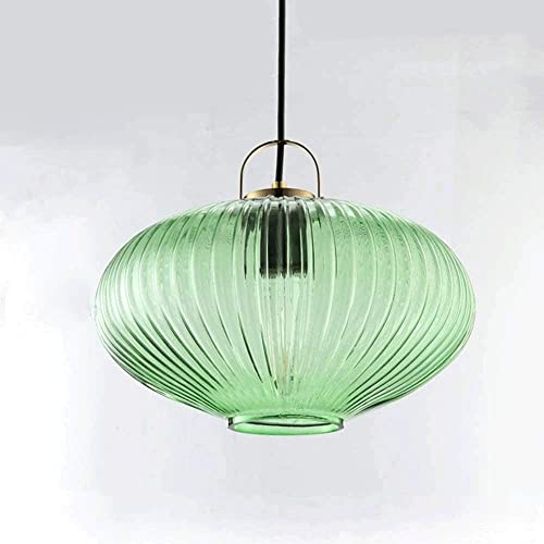 Suspension en verre vert et laiton style rétro avec douille E27 pour éclairage de salon - 2