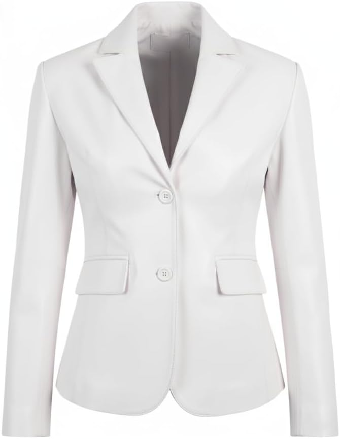Women’s Real Lambskin Leather Blazer – 2-Button Lambskin Leather Blazer Coat for Women - Slim Fit Office & Casual Blazers