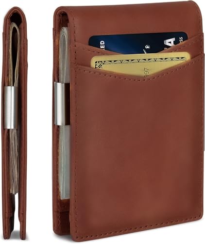 Image of Contacts Credit Card Wallet - RFID Blocking, Minimalist Mini Bifold for Men | Holds up to 11 Cards Including 1 ID Window and 1 Bill Compartment (Tan)