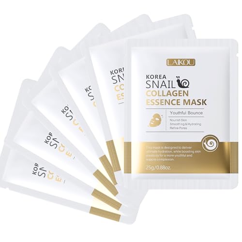 Snail Hydrolyzed Collagen Face Mask, Glass Skin Face Mask, Korean Sheet Mask, Anti-Aging, Hydrating, Firming & Brigh - ten Sheet Masks, Korean Face Mask For Hydration Boost, Korean Skincare - 6PCS