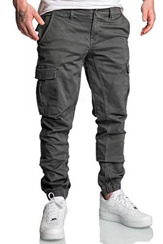 REPUBLIX Herren Jogger Cargo Chino Jeans Hose R2207 Anthrazit W36