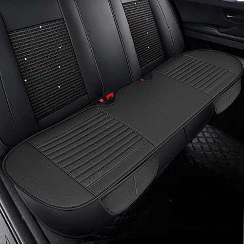 Universelle Sitzkissen Auto, Atmungsaktiv Sitzschoner für Rücksitz aus Leder & Baumwolle, Car Sitzkissen Leicht zu Reinigen, Rutschfest Sitzauflage Auto für Ganzjahreskomfort (Schwarz, 130x48cm)