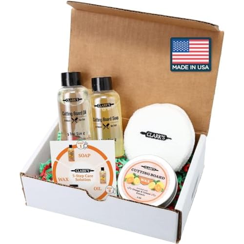 CLARK'S Cutting Board Care Kit, Includes Wood Cutting Board Oil, Soap, Wax, and Buffing Pad, Food Grade Mineral Oil, Housewarming Gift Set for Newly Married, Women, Girlfriend