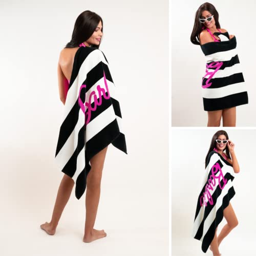 Franco 411709 Barbie Barbiecore Black & White Striped Soft Cotton Bath/Pool/Beach Towel thumb #4