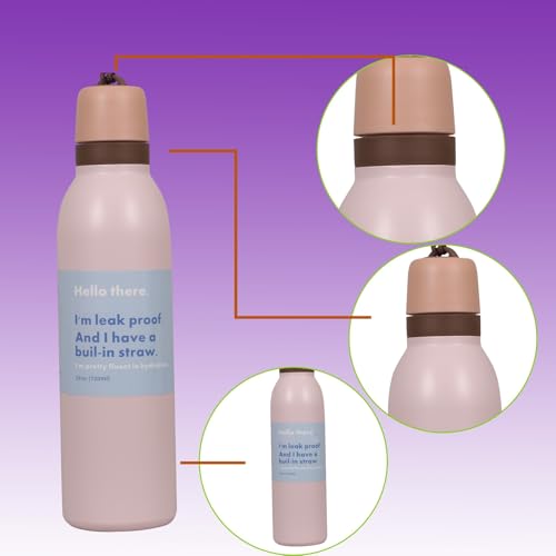 Image of LHOTSE Water Bottle for Office Use - Leak Proof Stainless Steel Bottle with Built-In Straw, 24oz (720ml), BPA Free, Easy Carry Loop, Durable for Daily Hydration