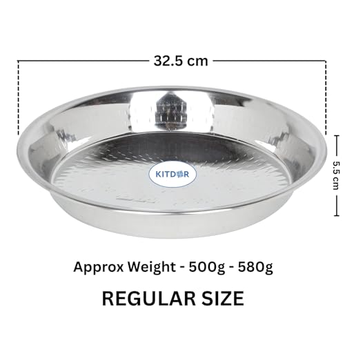 Image of Stainless Steel Atta Parat for Dough Kneading | Multipurpose Hammered Parat for Serving, Mixing & Storing | Fancy Dough Bowl for Kitchen and Organizing Veggies (Hammered, Regular)