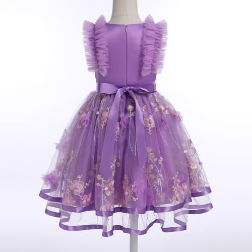 Flower Girls Dress Princess Floral Embroidery Tulle Dresses Sleeveless High-Low Bridesmaid Wedding Pageant Gown2