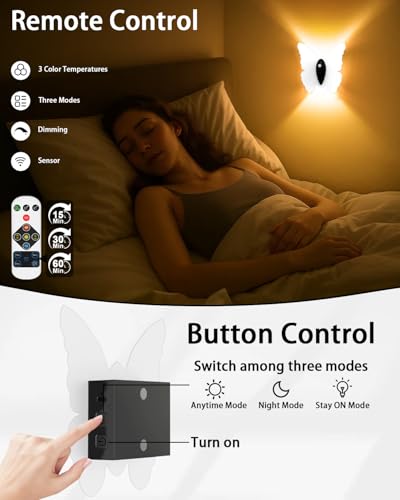 Image of Eneru Motion Sensor Wall Sconce Set of 4, Rechargeable Wall Lights, White | 5000mAh Battery Operated Wall Sconces, Motion Activated, Magnetic Butterfly Night Light for Hallway Stair Closet Pantry Porch