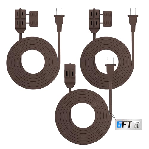 HBN Indoor Extension Cord 6ft 3 Pack Brown, 3 Outlets with Safety Cap Included, 2 Prong Polarized...