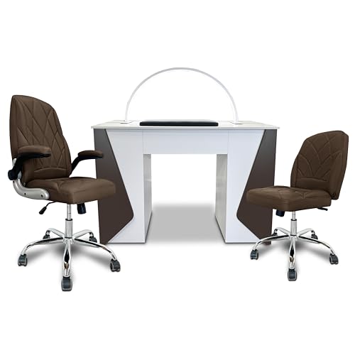 Nail Table and Chair Set for Salon – Manicure Station with Ergonomic Technician Chair – Modern Design, Spacious Storage Drawers, Durable and Easy-to-Clean Work Surface (Chocolate, Espresso Table)