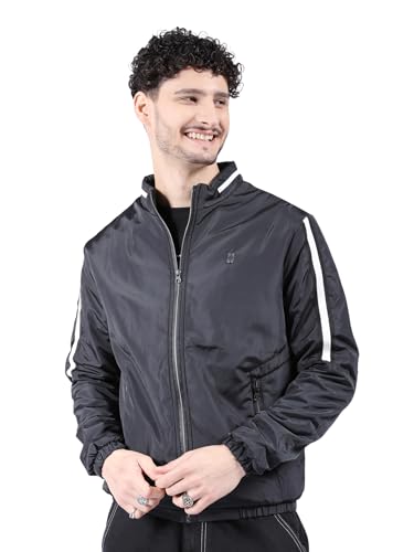 Image of The Indian Garage Co Men Slim Fit Solid Bomber Jackets