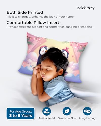 Image of Brizberry Baby Kids Pillow Cushion, for 3 Years to 8 Years, Super Soft Fabric | Animal & Cartoon Prints | 12x18 inches (Design 22)