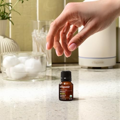Image of Cliganic Organic Basil Essential Oil, 100% Pure Natural for Aromatherapy | Non-GMO Verified