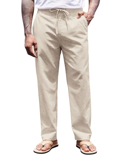 COOFANDY Men's Casual Linen Pants Elastic Waist Drawstring Yoga Beach Pants Lightweight Loose Fit Trousers with Pockets
