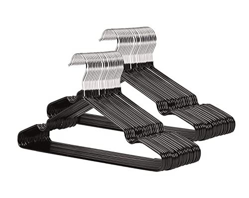SPICOM Premium gummierte Metallbügel | Standard Anzugbügel | Schwerlast Starke Metalldraht Aufhänger | Platzsparender Organizer | Garderobenleiste dünn und rutschfest Chrom und Schwarz (40) Cover