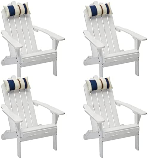 Juego de 4 sillas Adirondack de madera blanca plegables para patio al aire libre, porche, césped, piscina, patio, jardín, hoguera, resistente