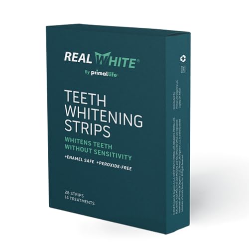 Image of Primal Life Organics Real White Teeth Whitening Strips, All-Natural, Peroxide-Free, 28 Strips, 14 Treatments