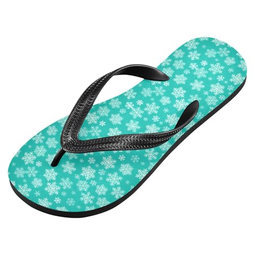 Burbuja Snowflakes on Teal Flip Flops for Women Men, Soft Thong Sandals Rubber Slippers for Pool Beach Essentials2
