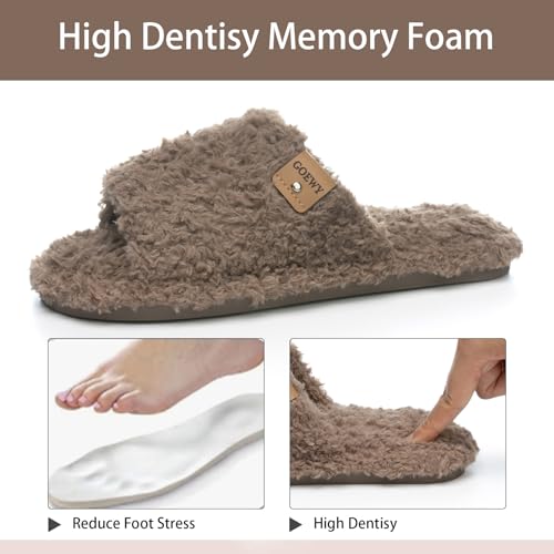 Image of GOEWY Fuzzy Open Toe Slippers for Women Indoor Cozy Memory Foam Slip On House Slides Shoes Gifts for Womens Her Mom