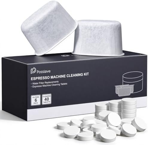 possiave Espresso Machine Cleaning Tablets and Filters for Breville Espresso Machines (40 Tablets + 6 Filters) - 1.5 Gram Cleaning Tablets & Replacement Water Filter - Espresso Cleaner Accessories