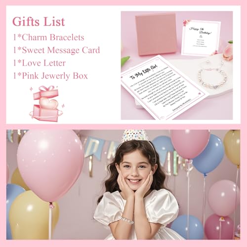 Image of Birthday Gifts for Girls Bracelets, Beaded Bracelets as 1 3 4 5 6 7 8 9 10 11 Year Old Girl Birthday Girls Presents, Adjustable Pearl Bracelet with Letter as Birthdays Girl for Daughter Niece