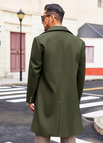 Runcati Mens Double Breasted Trench Coat Notch Lapel Peacoat