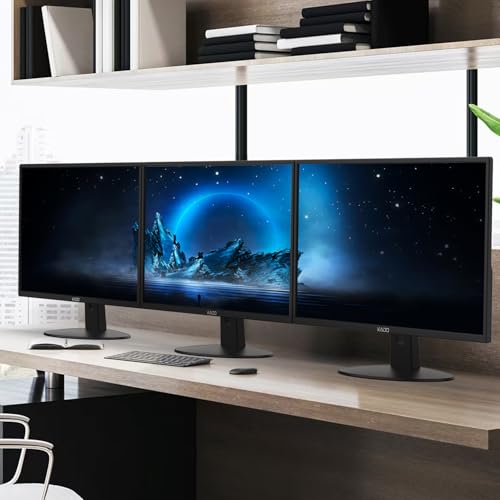 Image of Kado 3-Pack Trio 22 inch Flat Screen 1920x1080 75Hz FHD Computer Monitor | Triple Monitor Setup HDMI Office Gaming Hybrid, VESA Wall Mount Arm Mount Built-in Speakers, Panoramic Display Multi-tasking