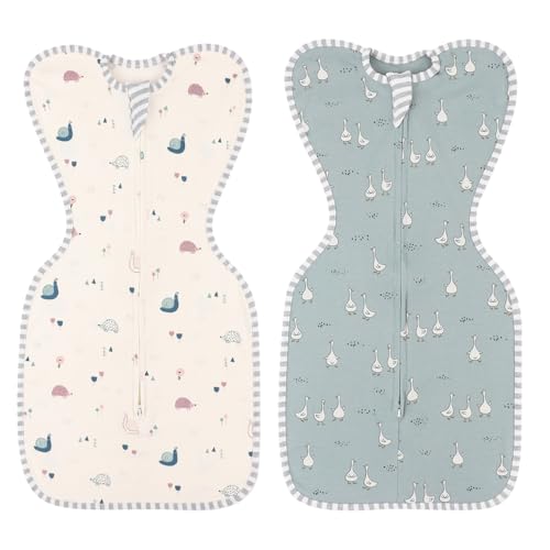 JM 2er Pucksack Baby,Übergang Pucksack 100% Baumwolle,Weicher Mit Atmungsaktivem Stoff,Arme hoch,Baby Schlafsack mit Doppelreißverschluss,ideal für Moderate Temperaturen 15-25°C (A, 0–3 Monate)