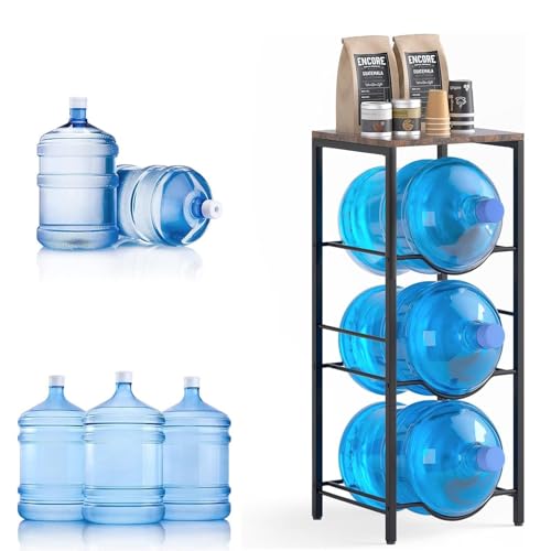 5-Gallon Water Jug Holder 3-Tier Heavy Duty Water Bottle Stand with Extended Wood Tabletop Shelf Waters Bottle Organizer for Kitchen Office Living Room Garages Restaurant Gym