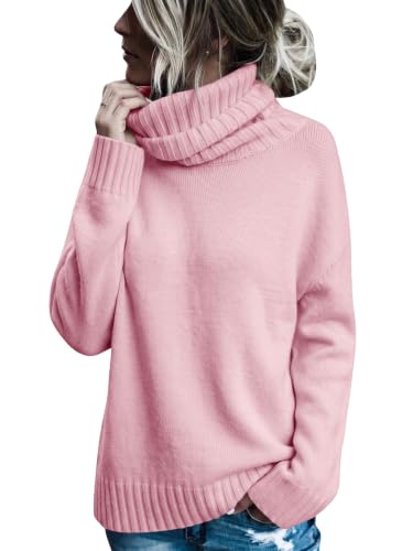 Image of FISACE Womens Oversized Turtleneck Pullover Sweater Cable Knit Sweater Tops | Long Sleeve,Slouchy,Fall,Winter,Lightweight,Loose,Trendy,Casual,Sexy