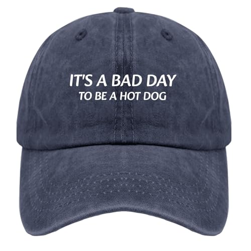It's A Bad Day to Be A Hot Dog Hat Men Funny Baseball Cap Funny Birthday Gifts for Women Navy Blue