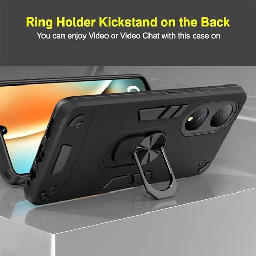Image of Armor Vivo T2 5G / Y100 5G Defender Case | Rotating Ring Holder & Kickstand in-Built | Military Grade Armor | 360 Degree Protection Back Cover for Vivo T2 5G / Y100 5G (Black)