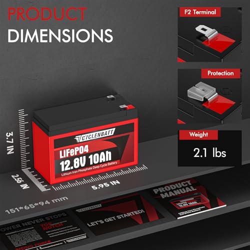 Image of CYCLENBATT 2 Pack 12V 10Ah LiFePO4 Lithium Battery, UL Certified