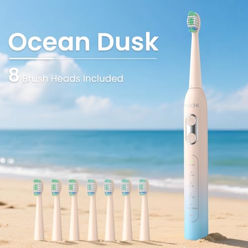 YUNCHI C2 Elektrische Zahnbürste mit 40000 VPM, Schallzahnbürste für Erwachsene, USB-C Ladung, 55 Tage Akkulaufzeit, 5 Putzmodi, 2-Min-Timer, mit 8 Bürstenköpfen & Reiseetui, im Hellblau-Gelb-Verlauf – Bild 3