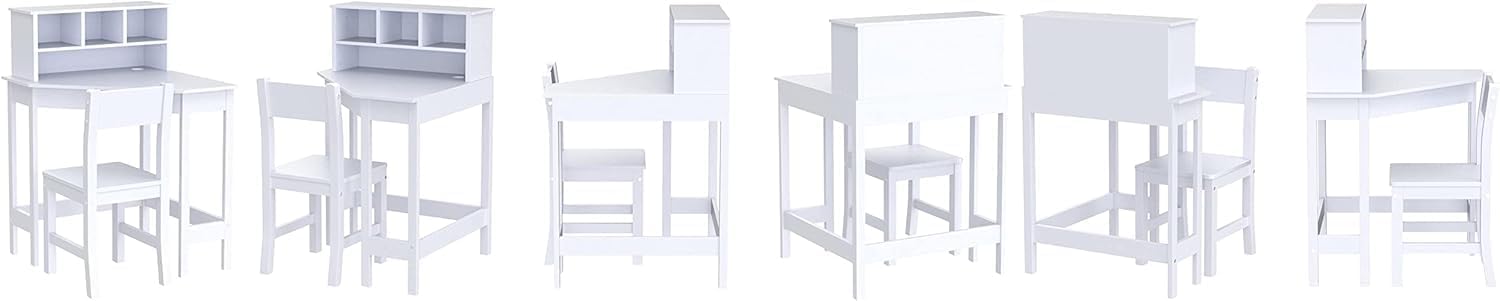Wooden Kids Study Desk Chair Set, Writing Desk with Hutch and Storage with Drawers – Computer and Gaming Workstation Table for Boy, Girls Bedroom, Study Room (White/Square)