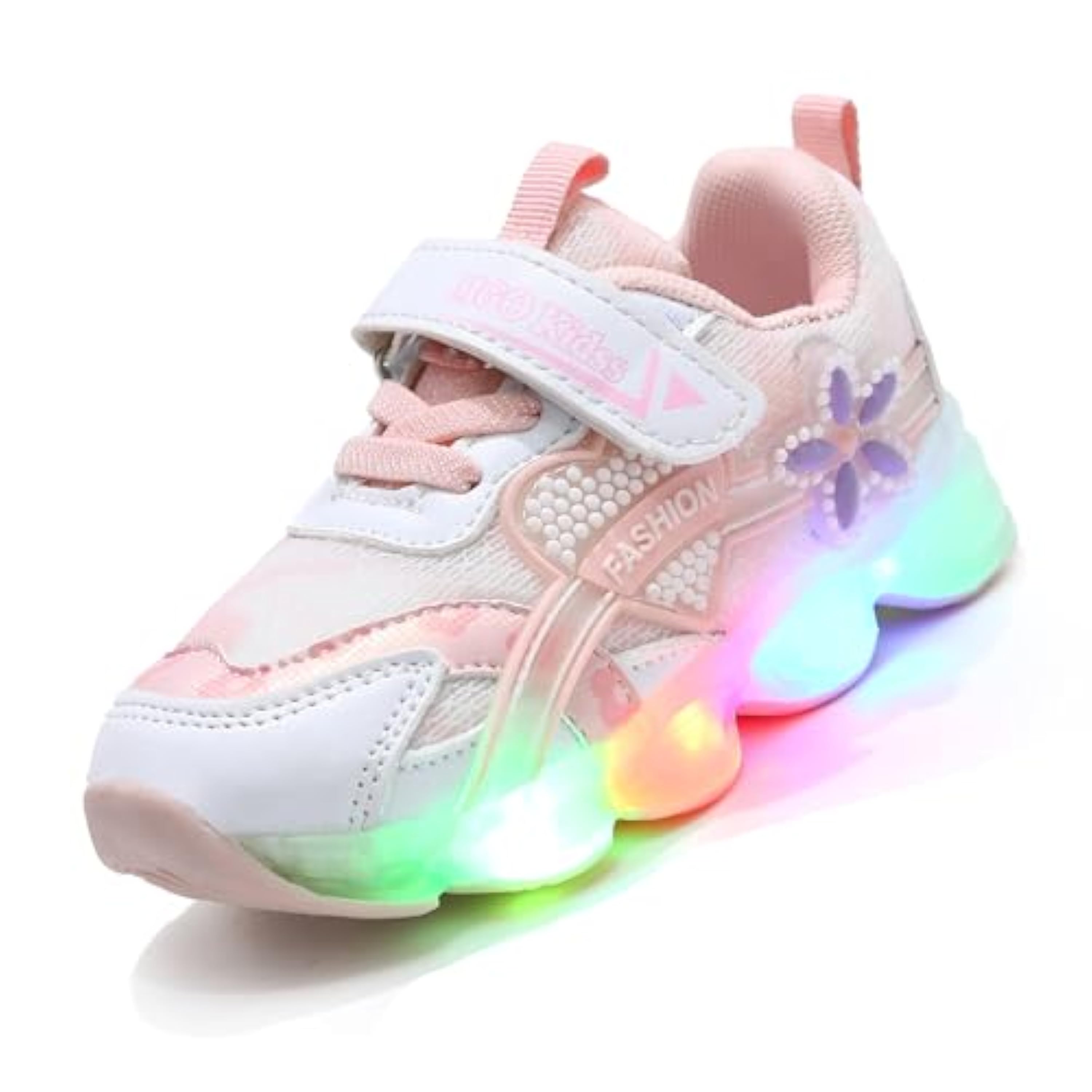 LCVibecx Zapatillas LED con MAGIC TAPE for niñas | Zapatos con luces for niños | Suela de PVC, talla 21-30 EU (rosa/morado)(Rosa,22 EU)