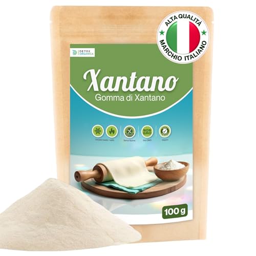 Detox Organica Xantano, Gomma di Xantano in Polvere - 100gr, Puro 100% - Addensante alimentare ideale per la preparazione di salse, dolci, gelati, impasti e drink - Apto per Cucina Moleculare