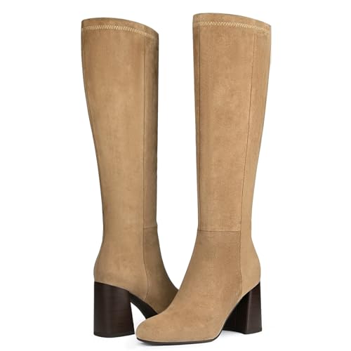 Image of Women's Knee High Boots Faux Leather Square To Tall Boots Fashion Chunky Block Heel Long Boots with Side Zip