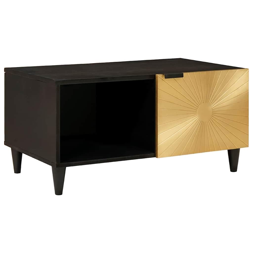 Table basse bois d'ingénierie noir et or 80x50 cm avec tiroir et pieds coniques