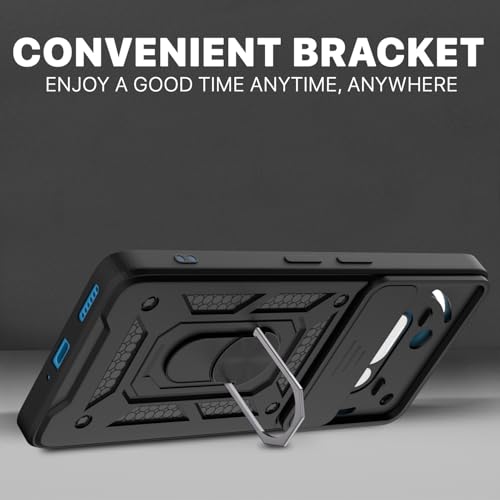 Image of Pikkme Back Cover for Nothing Phone 3a 5G | Sliding Camera Shield with Ring Stand | D10 Full Camera Protection Bumper Case (Black)
