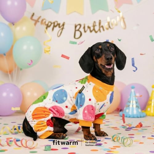 Image of Fitwarm Balloon Dog Fleece Pajamas, Birthday Outfit for Small Dogs Boy Girl, Cozy Pet Onesie with Feet, White, Yellow, Red, Blue, Green, XS