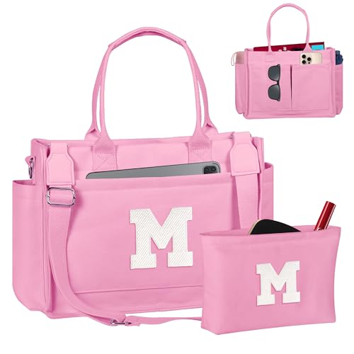Image of Birthday Gifts for Women, Initial Tote Bag with Makeup Bag | Teen Girl Gifts Trendy Stuff, Back to Campus