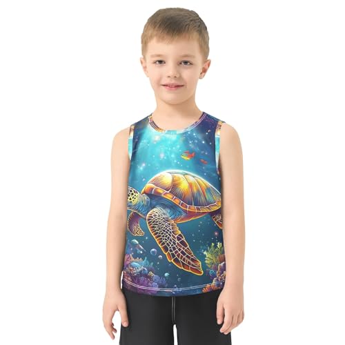 Boys' Tank Top Shirt Colorful Sea Turtle Moon Sleeveless T-Shirts2