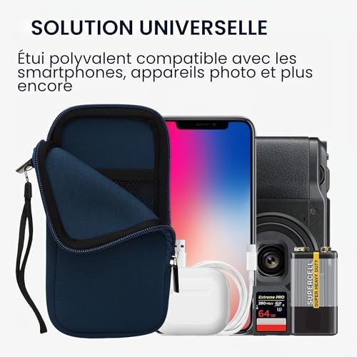 kwmobile Housse Universelle Smartphone - Pochette de Protection 16,5 x 8,9 cm pour téléphone Portable L - 6,5" en néoprène Bleu Marine – vue 4