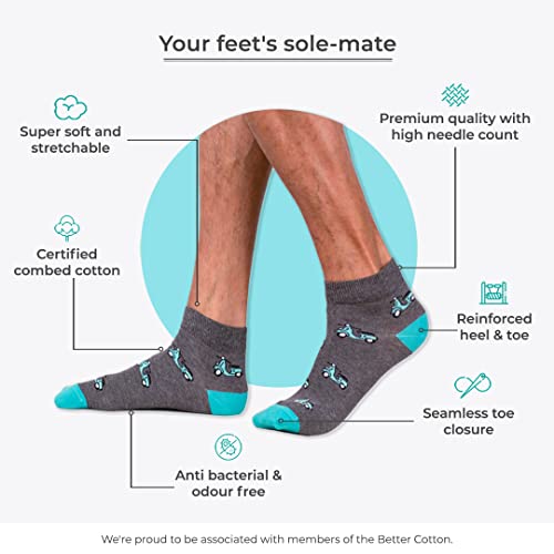 Image of Mint & Oak Men Ankle Socks, Printed Funky Socks, Cotton Unisex Ankle Length Sock, Odour Free Socks - Pack of 1