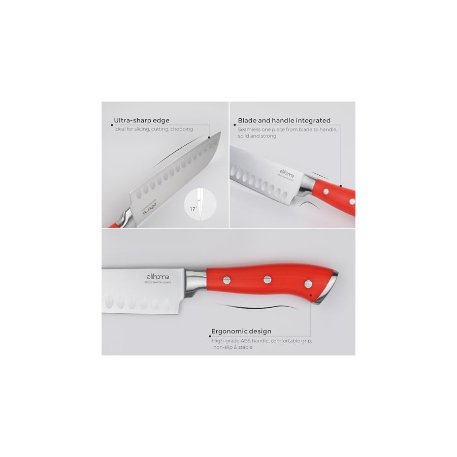 Elihome 5 Piece Professional Kitchen Knife Set, Premium Stainless Steel Ultra Sharp Knives Set for Kitchen, Ergonomic Colorful Handle, Home Cooking, Perfect Cutlery Set Gift, without Block