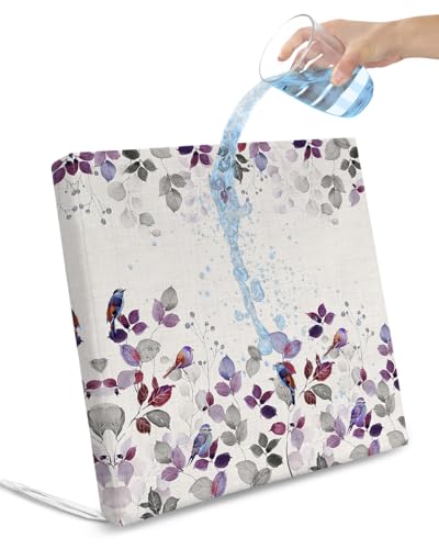 Pinroote Purple Grey Botanical Patio Cushion Covers, Outdoor Cushion Covers Waterproof Seat Cushion Slipcovers, Pastoral Farmhouse Leaf Birds Rustic Chair Cushion Cover 24
