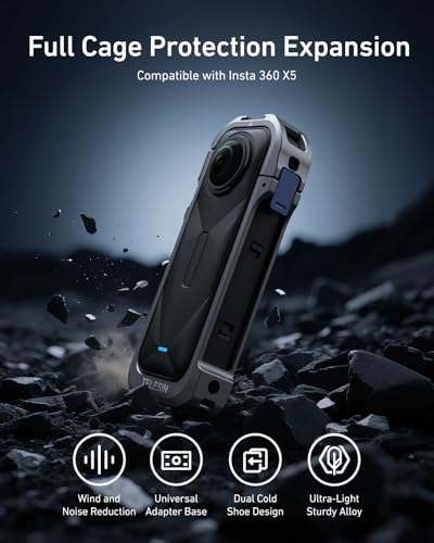 Image of TELESIN Aluminum Alloy Protective Frame Case for Insta360 X5 with Cold Shoe Mount Magnetic Quick-Release Mount 1 /4-inch Threaded Interface with Silicone Protective Len Case for Camera Accessories